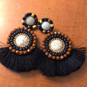 Brown and blue tassel earrings worn twice!